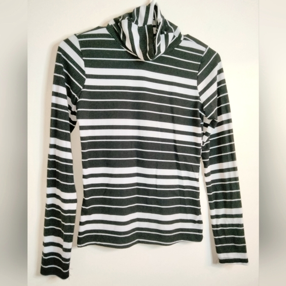 Love (Size L) Black & White Stripe Turtle Neck Long Sleeve Top - Picture 1 of 5